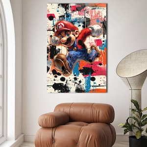 Graffiti Art Super Mario Retro Character Art Print Abstract Wall Decor Retro Gaming Style Canvas Or Acrilyc Effect Art Canvas Mario Cartoon