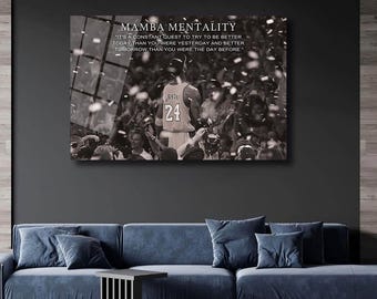 Mamba Mentality Motivational Quotes Kobe Bryant Canvas Art Print Inspirational Quotes for Office or Gym Basketball Fans Kids Room Poster Art