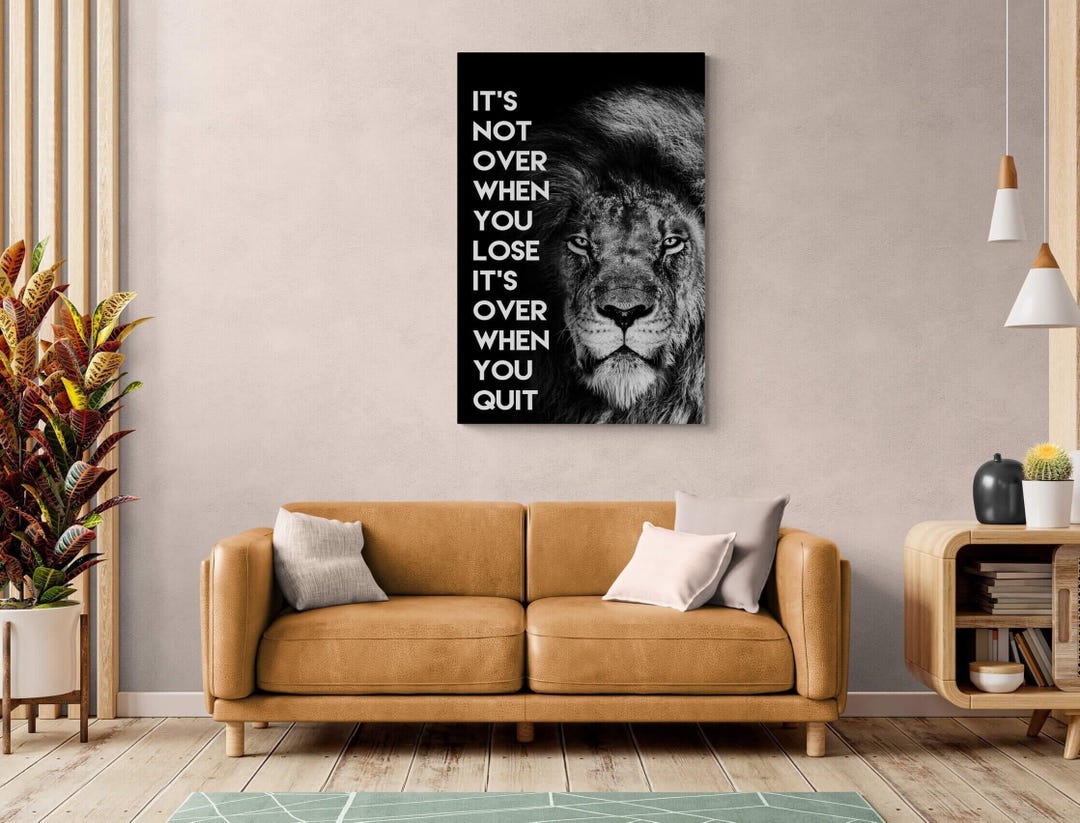 Motivational Quotes Lion Portrait Living Room Canvas Inspirational Wall ...