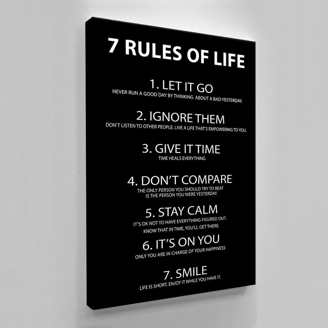 7 Rules of Life, Motivational Wall Art, Inspirational Quotes, Office