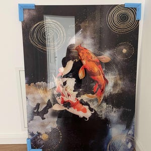 Koi Fishes Wall Decor Yin Yang Symbol Shape Acrylic Wall Art Canvas Gold And White Lucky Fishes Living Room Wall Decor Inspiration Work Art