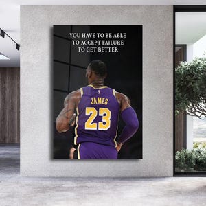 Zaakceptuj porażkę Motywacyjne cytaty LeBron James Canvas Art Print Inspirujące cytaty do biura lub siłowni Fani koszykówki Sztuka ścienna do pokoju dziecięcego