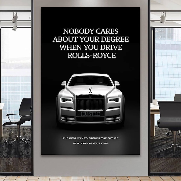 Rolls-Royce Car Motivational Wall Decor Canvas Ready To Hang Wall Art Rolls-Royce Poster Inspirational Quote Hustle Poster Living Room Print