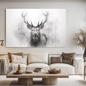 Linda arte de parede masculina de veado, decoração de parede, impressão em tela, inspiradora, arte de parede em vidro acrílico, arte de parede de animais da floresta, decoração em tela para sala de estar