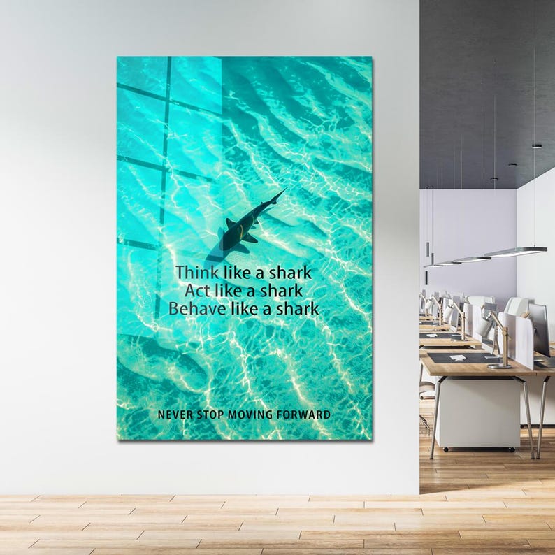 Never Stop Motivational Quotes Wall Art Canvas Shark Swimming in ...
