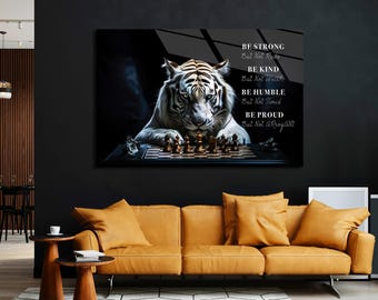 Tigre Motivational Wall Decor Be Strong, Be Kind, Be Humble, Be Proud Home Or Office Poster Canvas Print Wall Art Decor Acrilyc Glass Effect