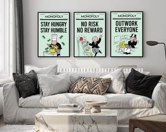 Alec Monopoly Art Set of 3: Modern Luxury Canvas & Acrylic Prints