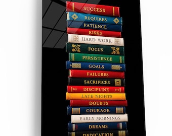 Het pad naar succes motiverende boekstapel Wall Art Print | Succes vereist geduld | Ondernemer Kantoorinrichting CEO Succeskunst