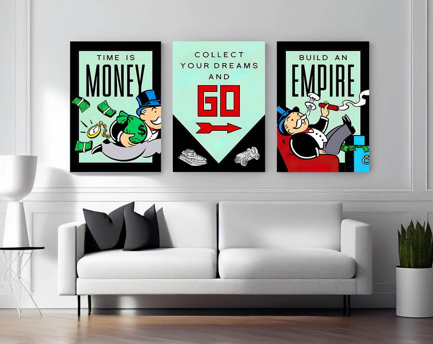 Monopoly Bundle Acrylic Wall Art Canvas Wall Art Inspirational Home Wallpaper Motivation Quotes Luxury Office Print Modern Art 3X Wall Print