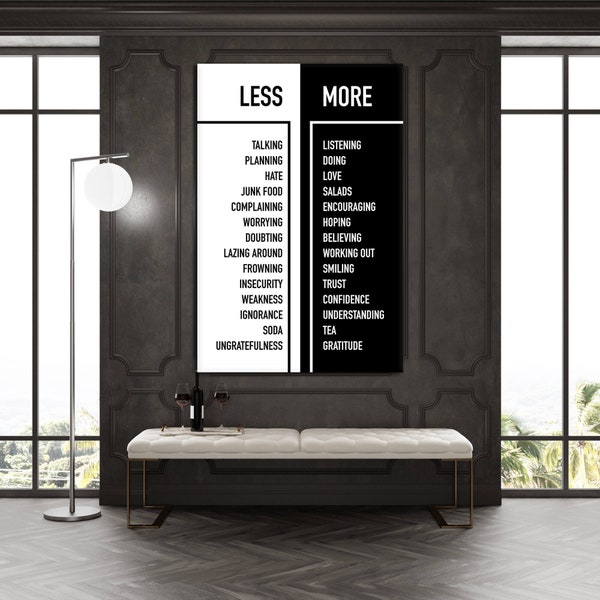 Less And More Motivational Quote Entrepreneur Wall Art Black And White Poster Decor Home Or Office Wall Decor Room Wall Poster