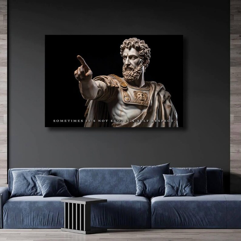 Statue Of Stoic Bust Self Respect Motivational Quotes Inspirational Canvas Art Office Wall Decor With Strong Reference To Stoicism Wall Art image 6