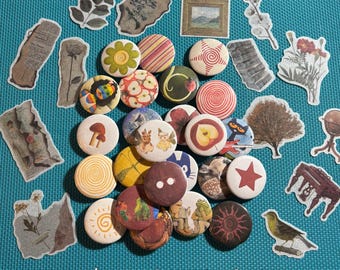 whimsical mystery pin back buttons 𖦹