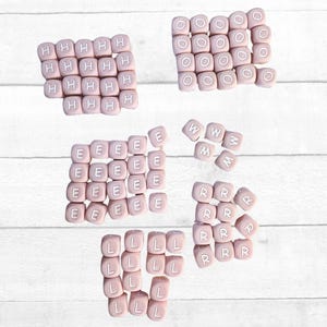 Cuentas de letras de silicona rosa para llaveros y otras manualidades / Letras H, E, L, O, R / Letras de Hola / Cuentas de Hola mundo / Cuentas de silicona / Manualidades