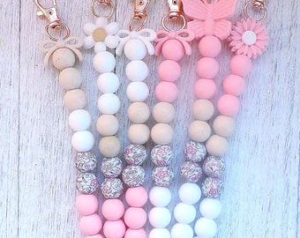 Labor and Delivery Cervical Dilation Beaded Keychain/Badge Buddy/Flower keychain/Gold, pink, white/Gift for nurse bestie/Practical gift