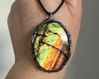 Handmade Labradorite Pendant: Soft Soldered  Silver Necklace