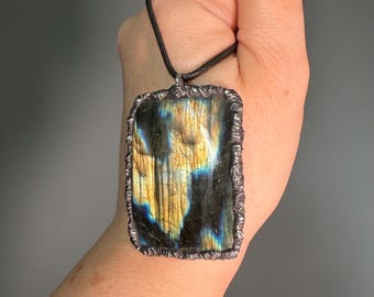 Handmade Labradorite Pendant: Soft Soldered Silver, Witchy Crystal Jewelry