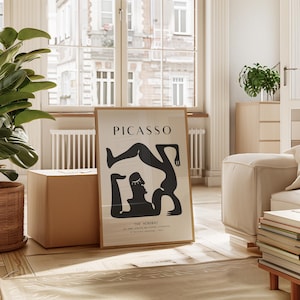 Pablo Picasso Acrobat Wall Art Print, Exhibition Minimalist Poster Digital Printable, Black and Beige Abstract Painting