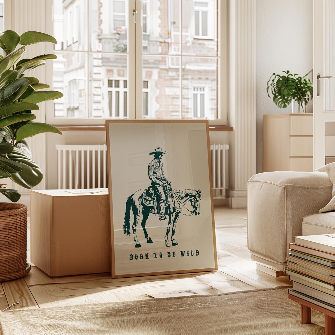 Western Ranching Graphics Western Cowboy Ranch Wall Art, Minimalist Wild West Poster, Horseback ...
