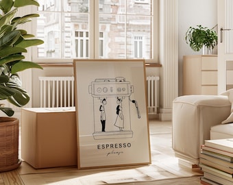 Espresso Machine Line Art Print, Minimalist Coffee Wall Art, Printable Poster