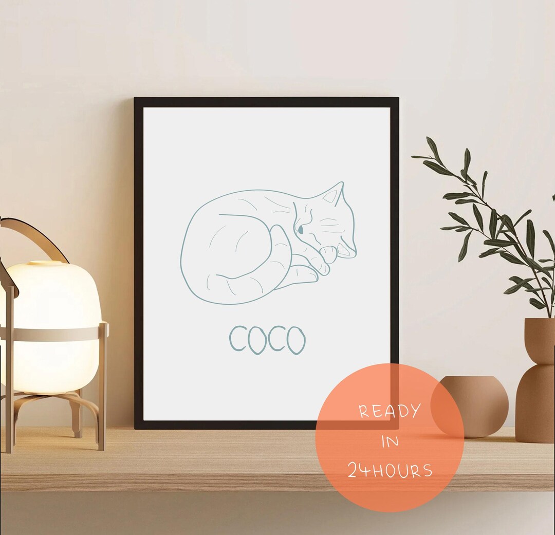 Custom Funny Hand Drawn Cat Portrait, Personalized Pet Digital Download ...