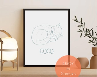 Ritratto di gatto divertente disegnato a mano personalizzato, disegno digitale di animale domestico personalizzato, illustrazione pessima