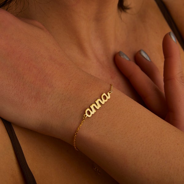 14K Solid Gold Name Bracelet, Personalized Name Bracelet , 14K Gold, Gold Plated Bracelet, Valentine's Day, Summer Bracelet Gold Name, Gifts