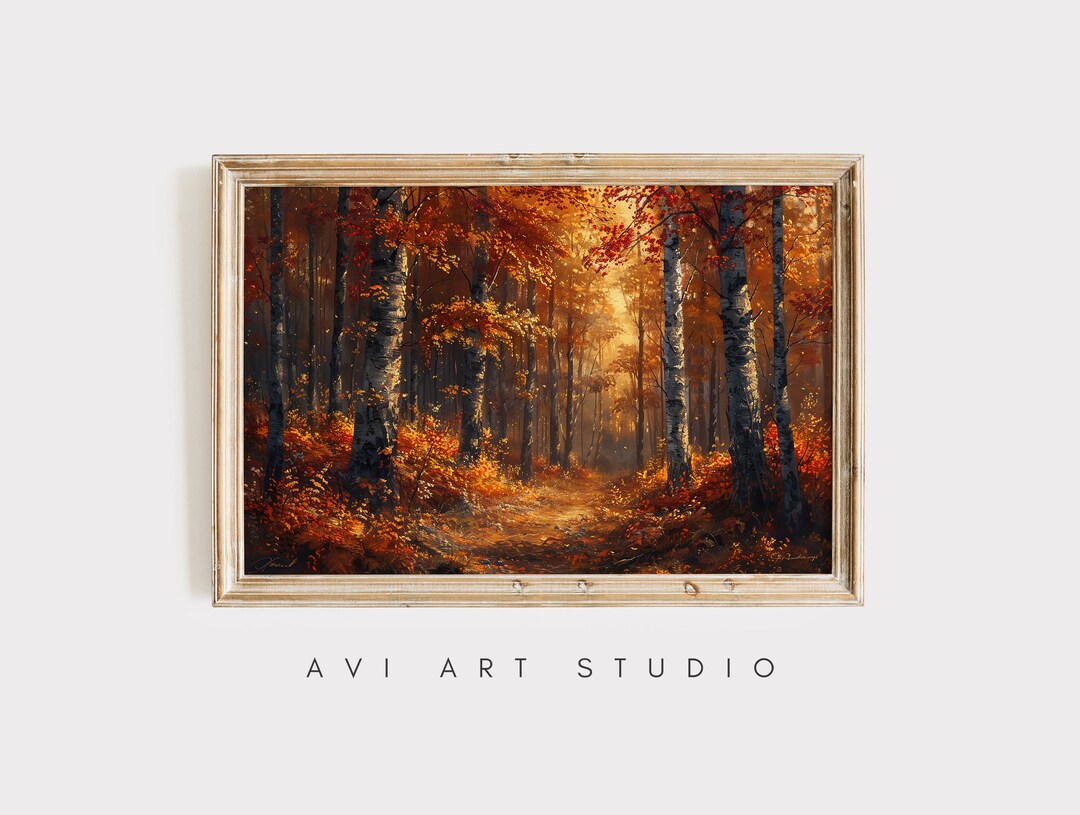 Rustic Fall Landscape Painting Vintage Autumn Moody Country Painting ...