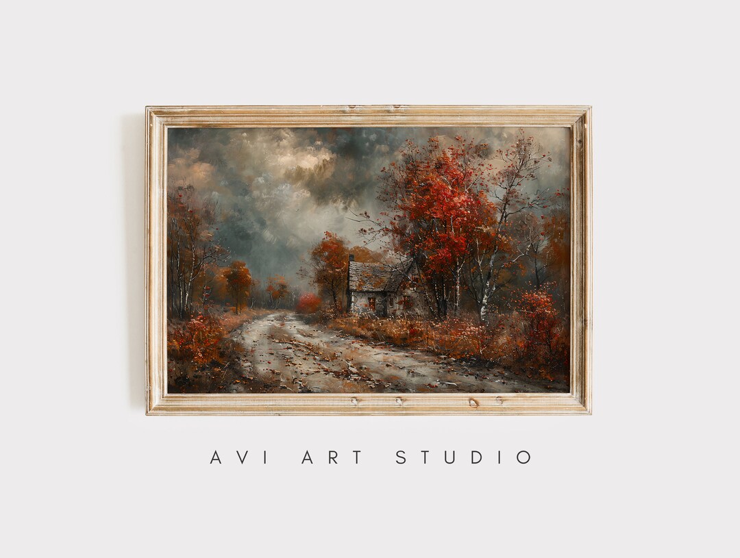 Rustic Fall Landscape Digital Print Vintage Autumn Moody Countryside ...