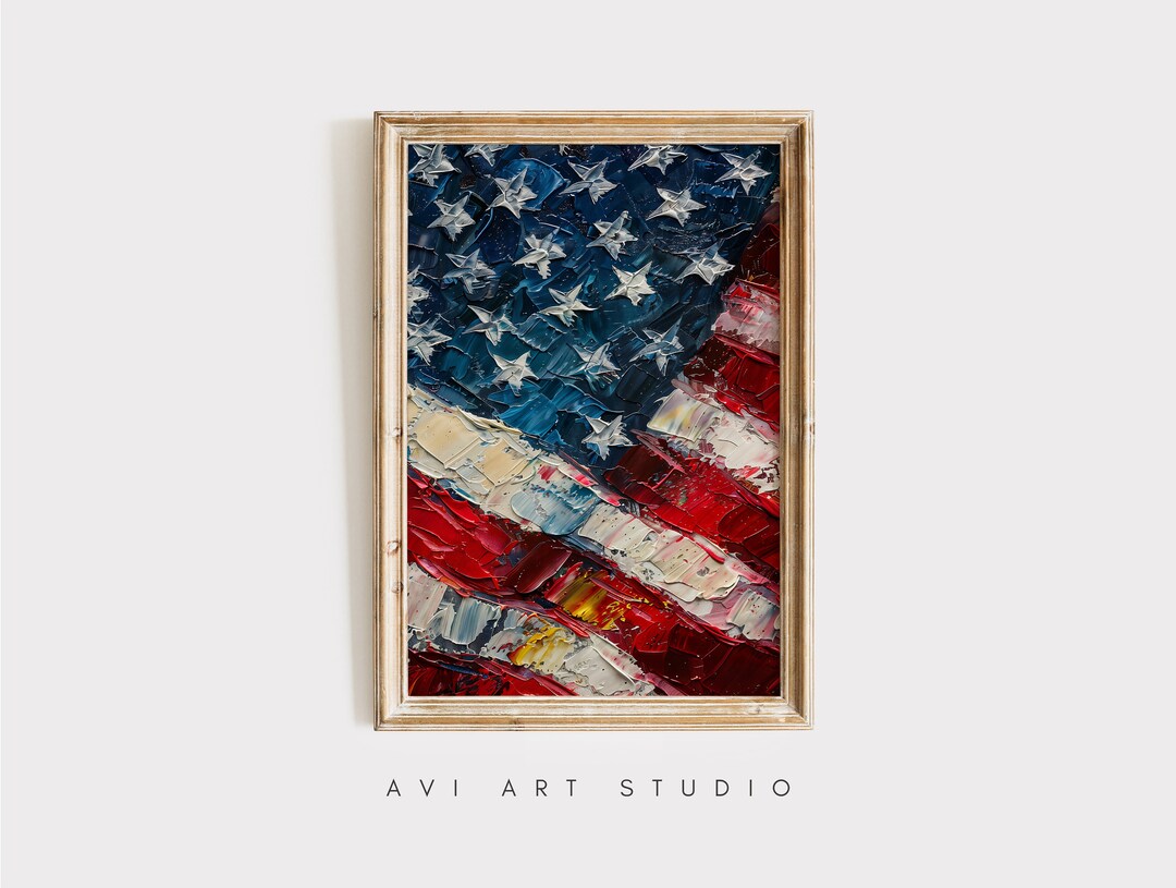 Vintage 4th of July American Flag Printable Art, Patriotic Home Decor ...