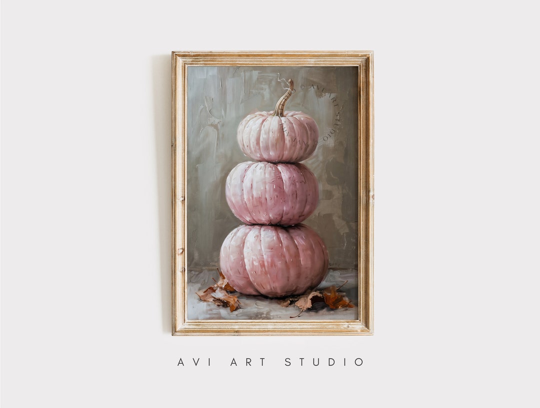 Rustic Fall Wall Decor Printable Pink Pumpkin Still Life Painting Fall ...