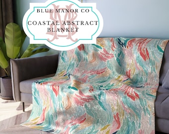 Blue, Green & Pink Crushed Velvet Blanket| Dorm Decor for College Girls| Gift for College Girls| Watercolor Throw Blanket| Pastel Abstract