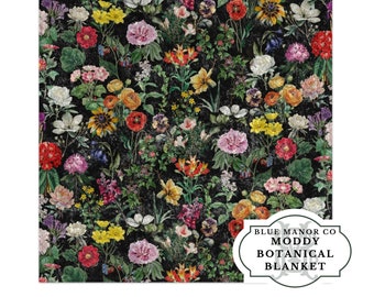Floral Botanical Crushed Velvet Blanket| Cottagecore Decor| Vintage Botanical Art| Moody Flower Throw Blanket| Throw Blanket| Moody Floral