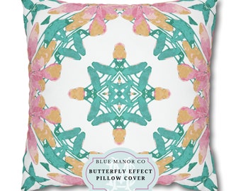 Pink & Green Butterfly Effect Pillow Cover| Preppy Dorm Decoration| Dorm Decor for College Girls | Teen and College Girl Gift | Home Decor