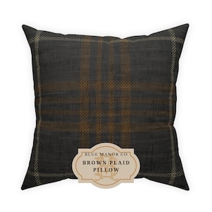 Plaid Throw Pillow With Insert| Moody Pillow Covers| Dark Pillow 20x20| Minimalist Pillow| Black and Brown Pillow Cover| Windowpane Pillow