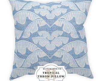 Coastal Leaf Pillow with Insert| Chinoiserie Accent Pillow| Grand Millennial| Hamptons Style Decor| Coastal Grandmother| Blue and White