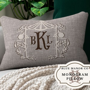 Monogram Pillow WITH Insert| Chinoiserie| Pagoda Frame| Grand Millennial| Hamptons Style| Preppy Decor| Neutral Coastal Grandmother