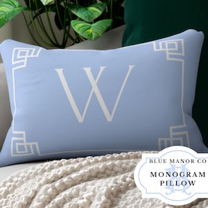 Monogram Pillow with Insert| Chinoiserie Pillow| Grand Millennial| Hamptons Style Decor| Personalized White Blue Coastal Grandmother