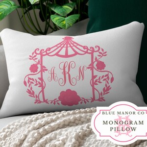 Monogram Pillow WITH Insert| Chinoiserie| Pagoda Frame| Grand Millennial| Hamptons Style Decor| Preppy Decor| Hot Pink Coastal Grandmother