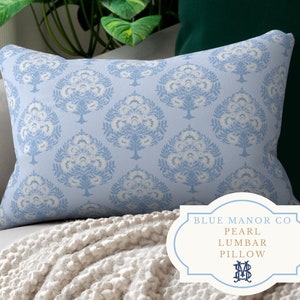 Blue and White Paisley Lumbar Pillow| Chinoiserie Pillow with insert| Grand Millennial| Hamptons Style Decor|  Coastal Grandmother