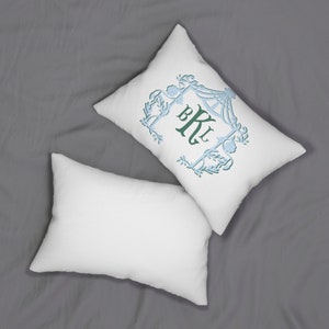 Monogram Pillow WITH Insert| Chinoiserie| Pagoda Frame| Grand Millennial| Hamptons Style| Preppy Decor| White and Blue Coastal Grandmother image 4