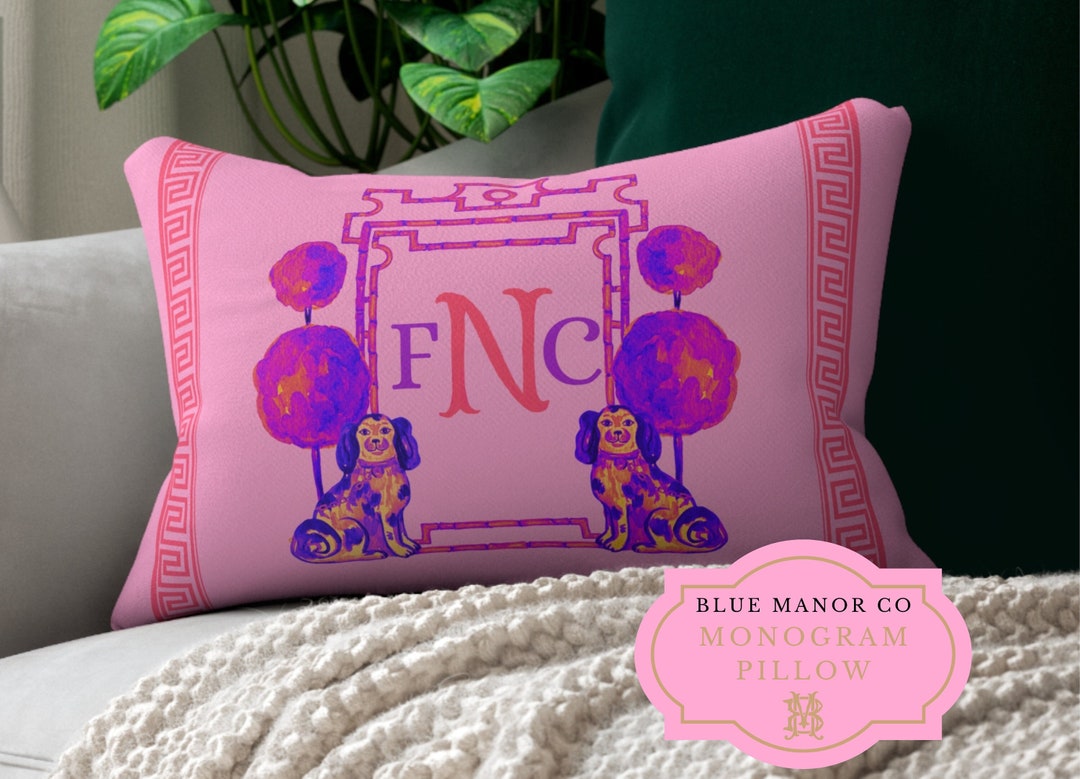 Pink Monogram Pillow With Insert Chinoiserie Pagoda Frame Grand