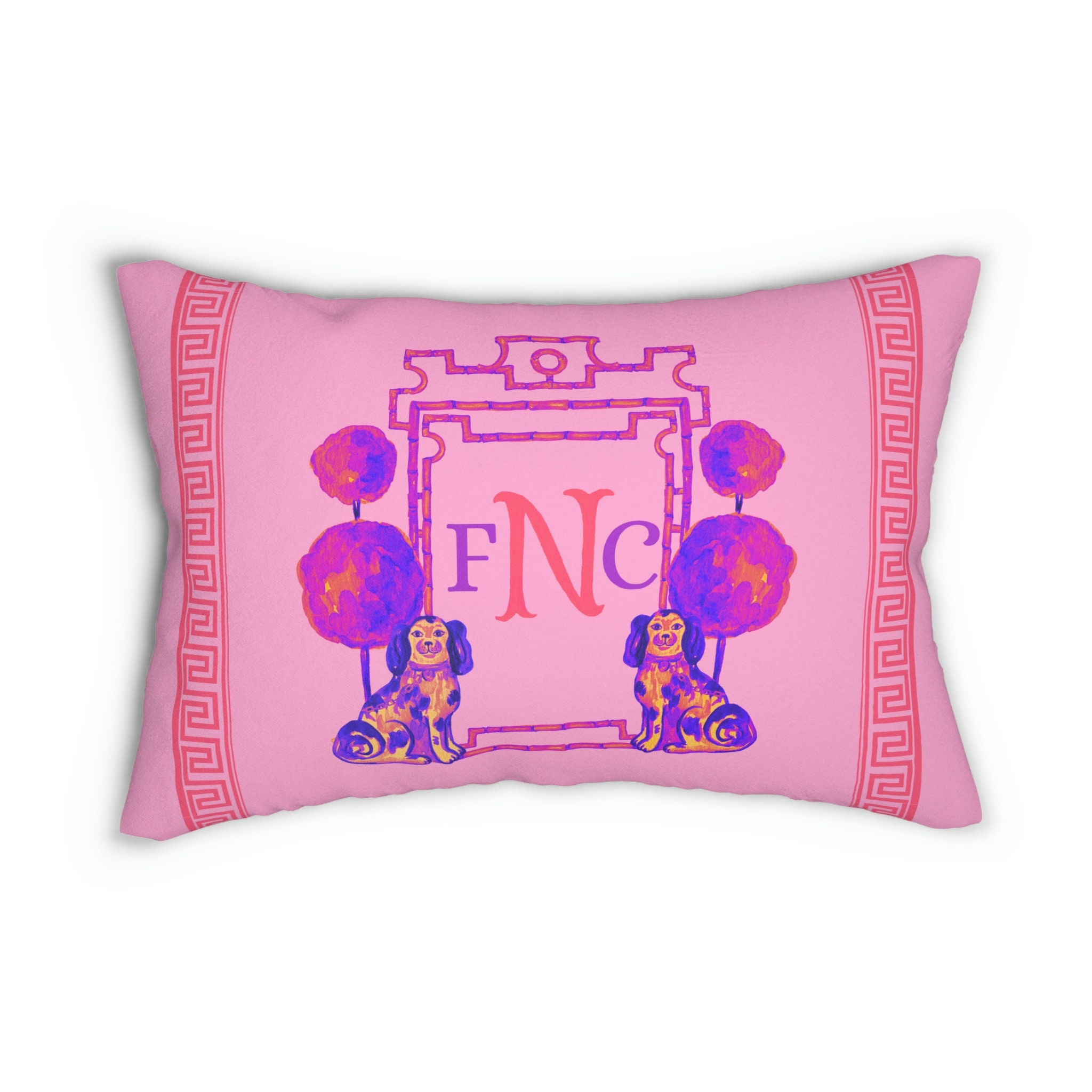 Pink Monogram Pillow With Insert Chinoiserie Pagoda Frame Grand
