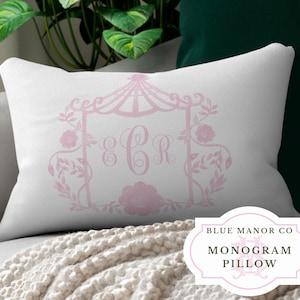 Monogram Pillow WITH Insert| Chinoiserie| Pagoda Frame| Grand Millennial| Hamptons Style Decor| Preppy Decor| Pink Coastal Grandmother