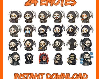 Emoticones de la Parca Chibi, paquete PNG espeluznante (Twitch, Discord)