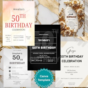 50th Birthday Invitation: Modern Smartphone Template (Digital Download, 5x7 in Canva )