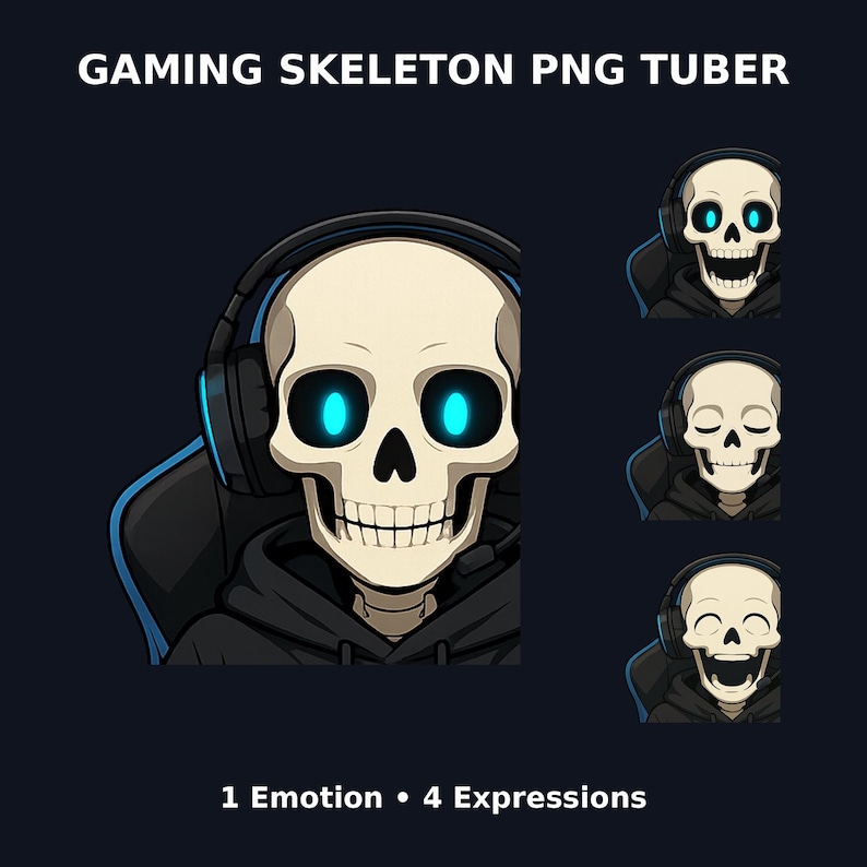 Cute Gaming Skeleton PNG | Vtuber Assets for Streaming | Veadotube Compatible Design