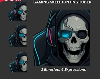 Cyberpunk Skeleton PNG Tuber Avatar: Veadotube Ready Streaming Overlay