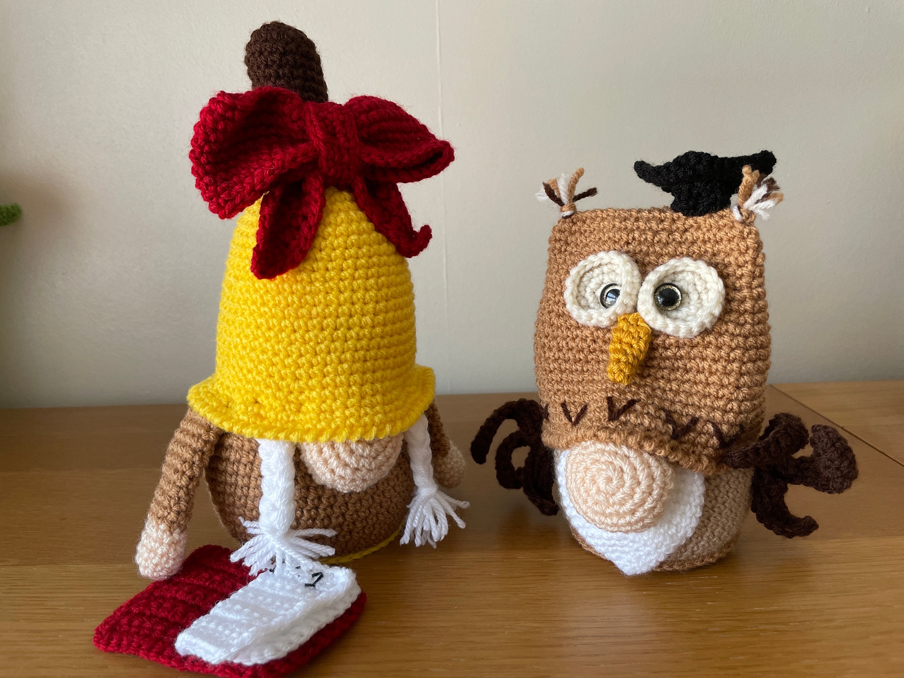 School Teacher/Pupil Owl Gnome and School Bell Gnome Handmade Gift