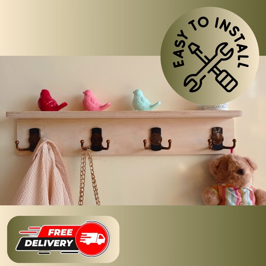 Wall Mount Coat Rack Shelf With Hooks Rustic Hanging Coat Etsy