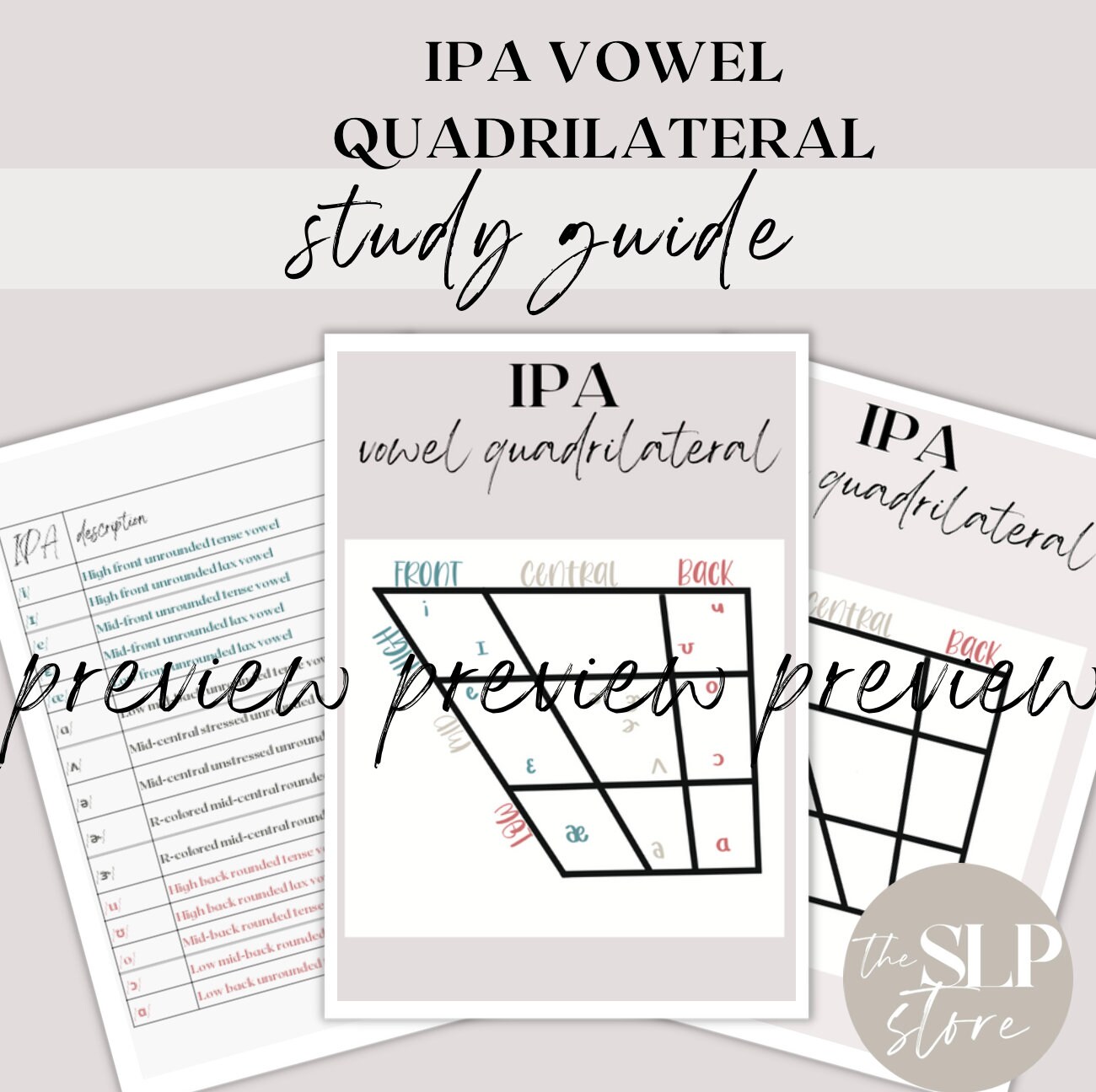 Ipa vowel quadrilateral study guide etsy